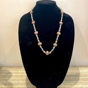 Sale! Murano Italian glass pink, blue, white bead necklace 1980’s